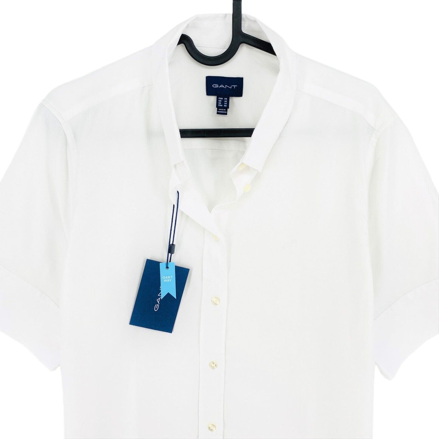 GANT Blanc Stretch Oxford Solide Chemise à manches courtes Taille EU 44 UK 16 US 14