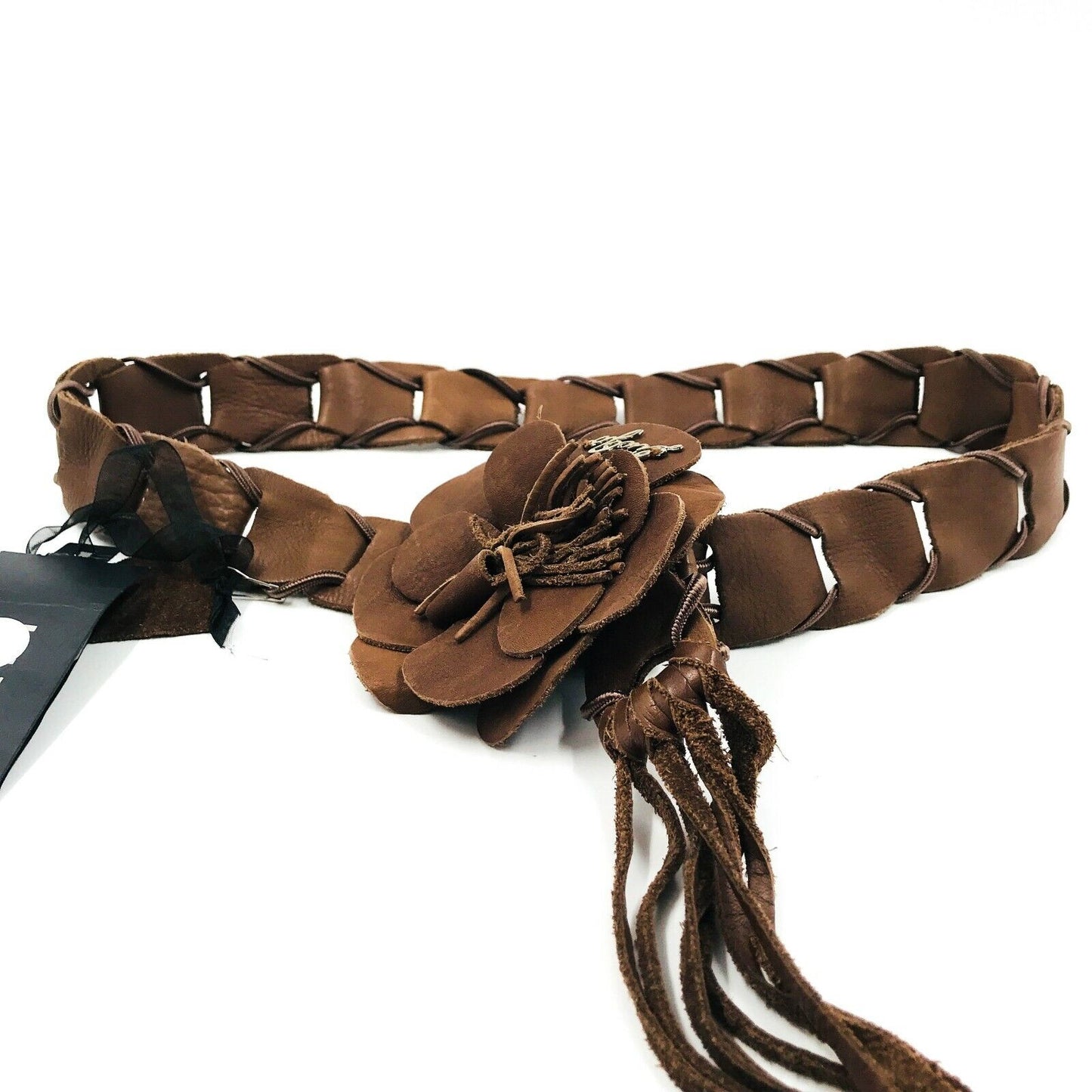 LIU JO Ceinture de créateur en cuir tressé marron avec fleurs Taille S