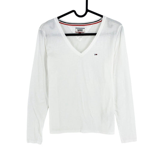 TOMMY HILFIGER JEANS Women White V Neck Long Sleeves T Shirt Size XS