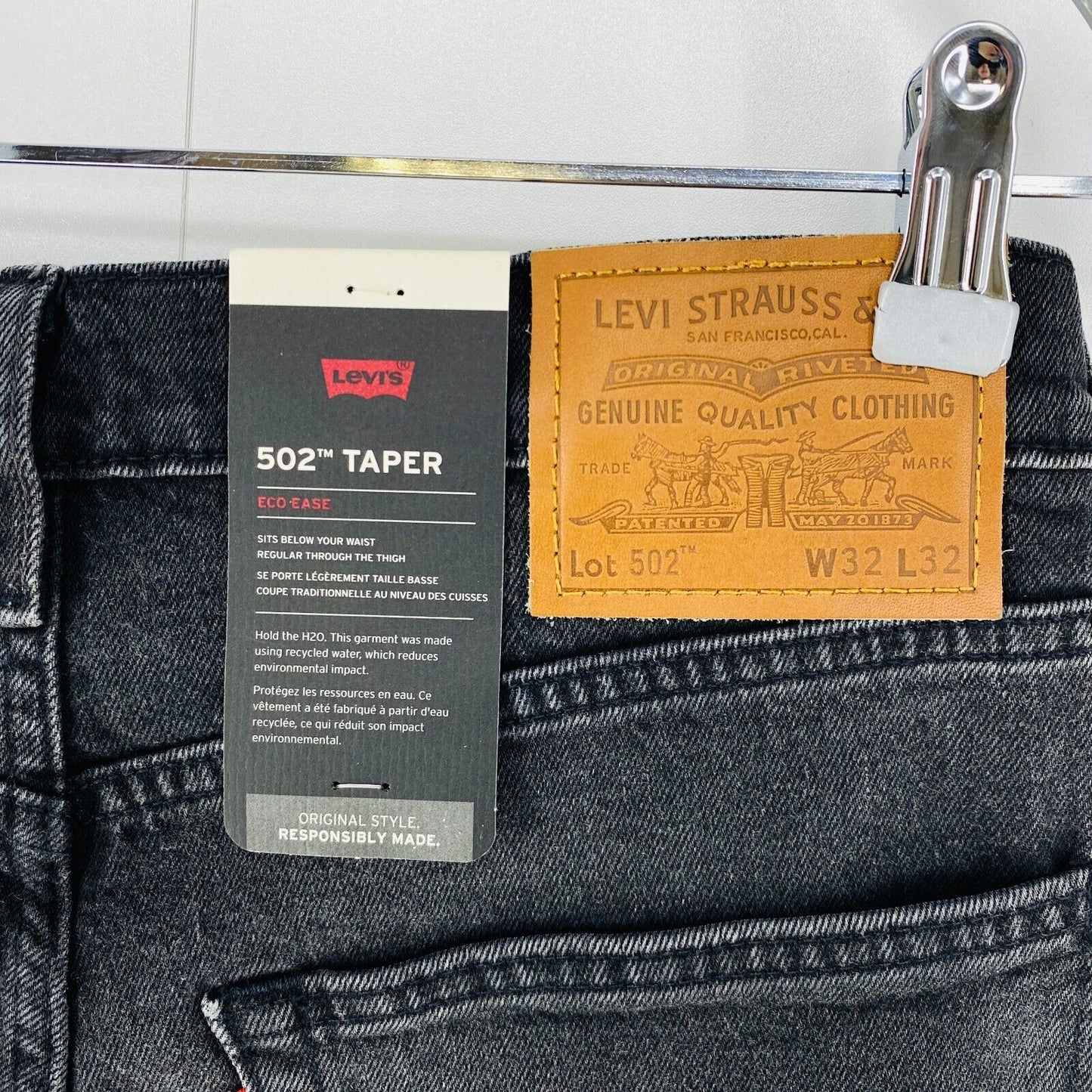 Levi's Premium 502 Mens Dark Grey Regular Tapered Fit Stained Jeans W32 L32