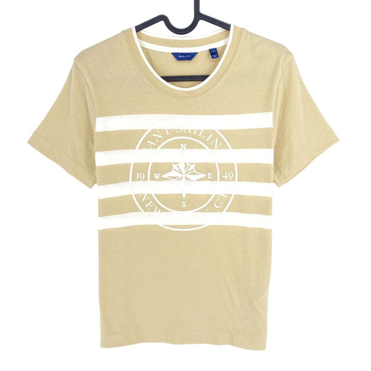 GANT Women Beige Striped Print Crew Neck SS T Shirt Size S