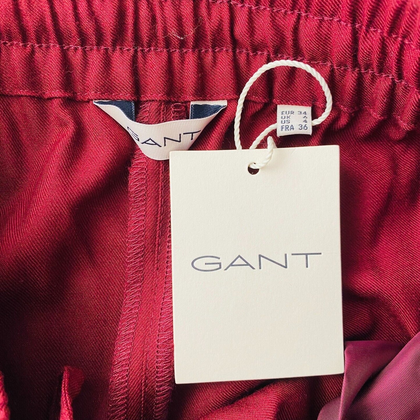 GANT Women Red Relaxed Wide Leg Fit Wool Blend Pull On Trousers EUR 34 UK 6 US 4