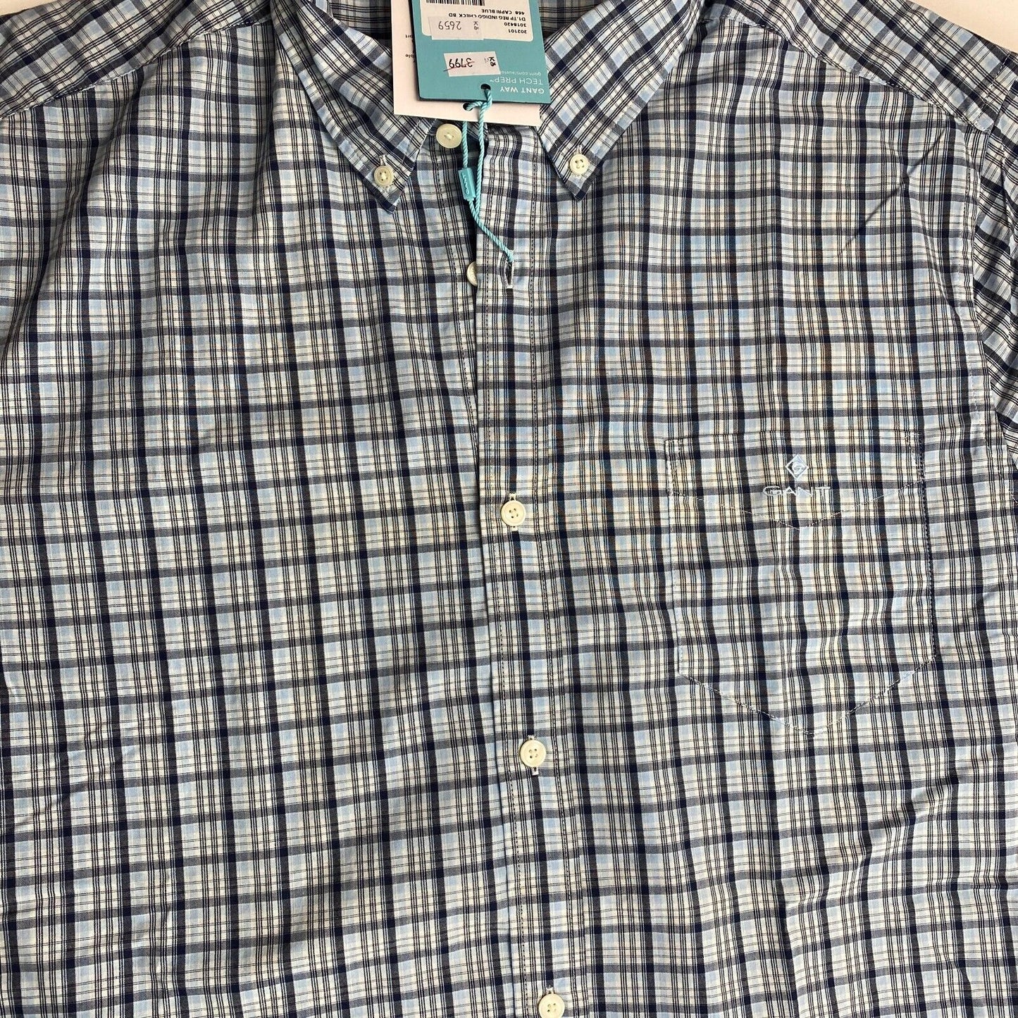 GANT Blue Tech Prep Indigo Check Regular Fit Shirt Size L 41/42 16.5