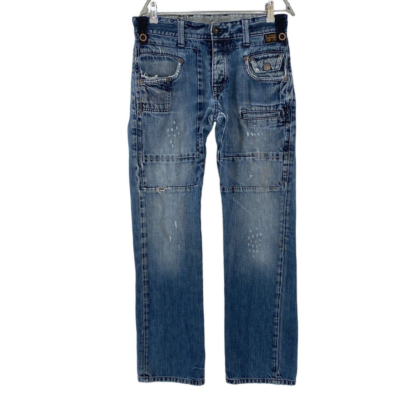 G-STAR Blue Regular Straight Fit Distressed Jeans W32 L34