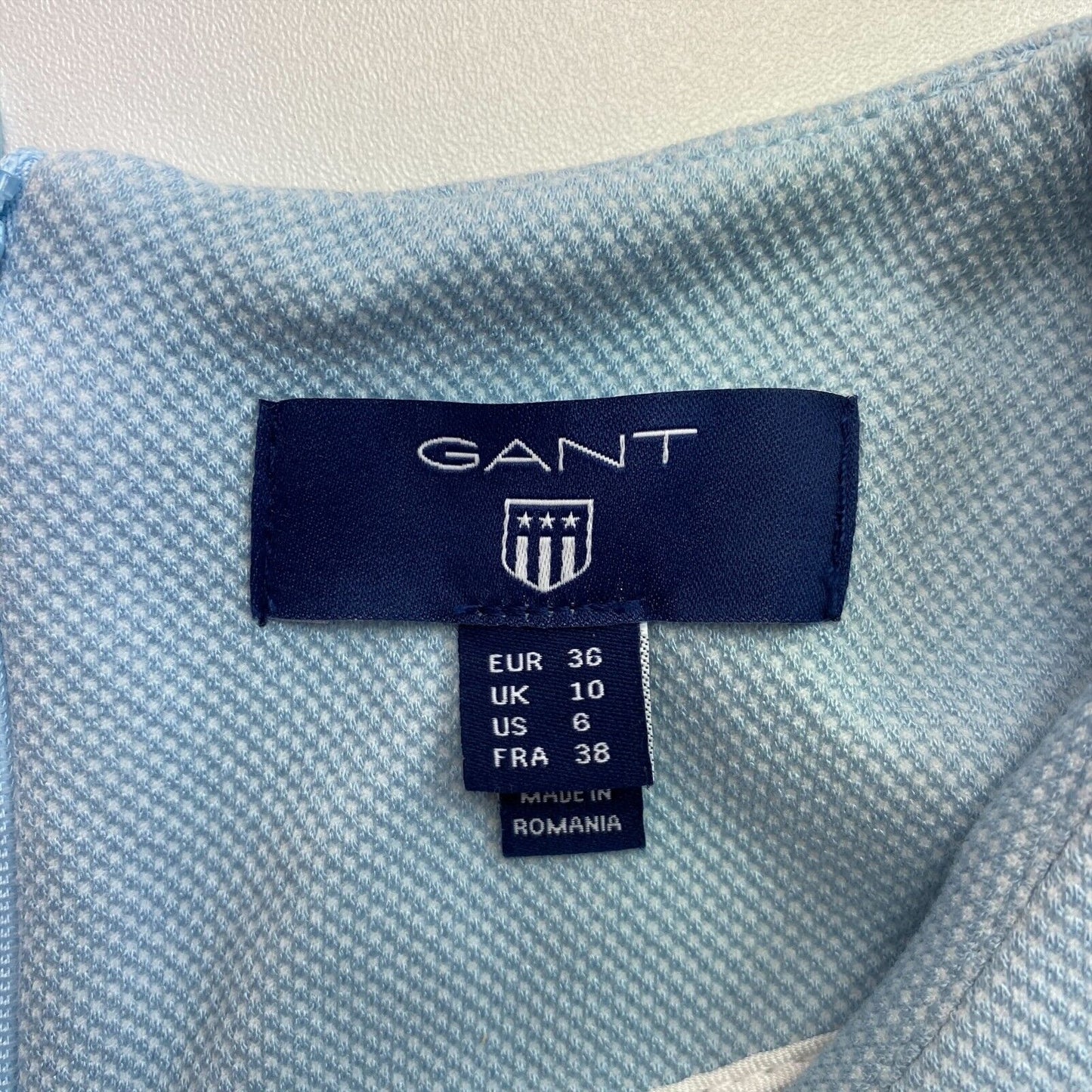 GANT Blaues Jersey-Piqué-Kleid mit kurzen Ärmeln und Rundhalsausschnitt, A-Linie, Größe EU 36 UK 10 US 6