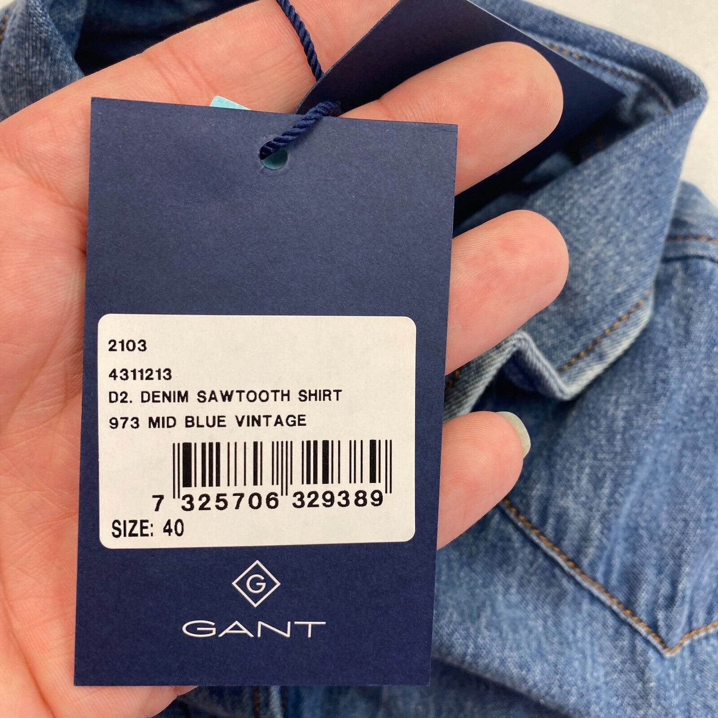 GANT Women Navy Blue Denim Sawtooth Long Sleeves Shirt Size EU 40 UK 12 US 10