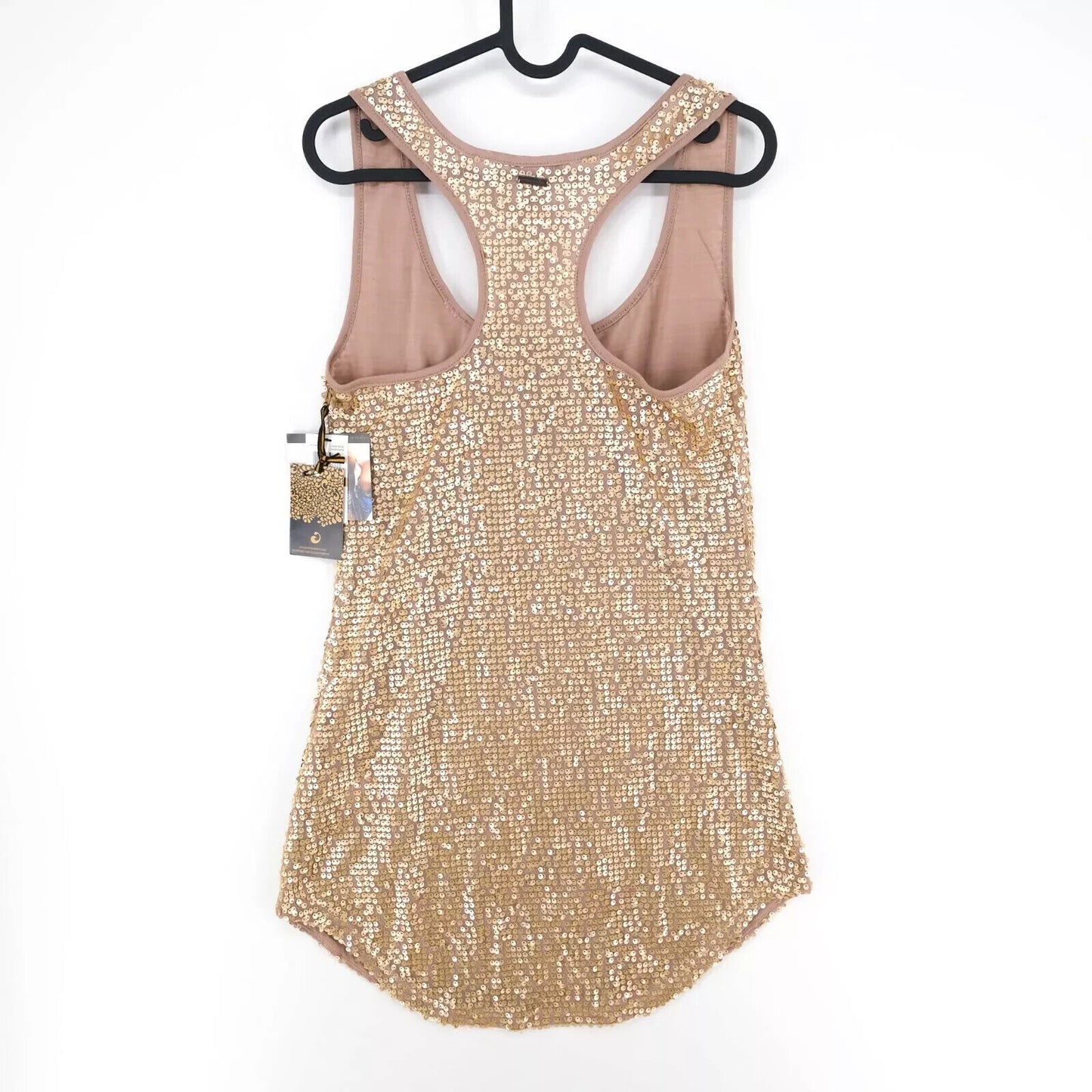 RRP €116 DEREON Gold Round Neck Sequin Short Dress Size S