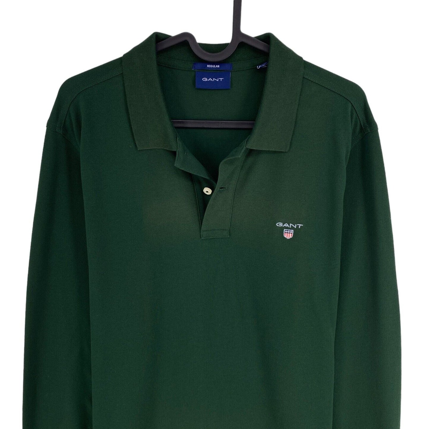 GANT Dark Green Solid Pique Rugger Long Sleeves Polo Shirt Size M