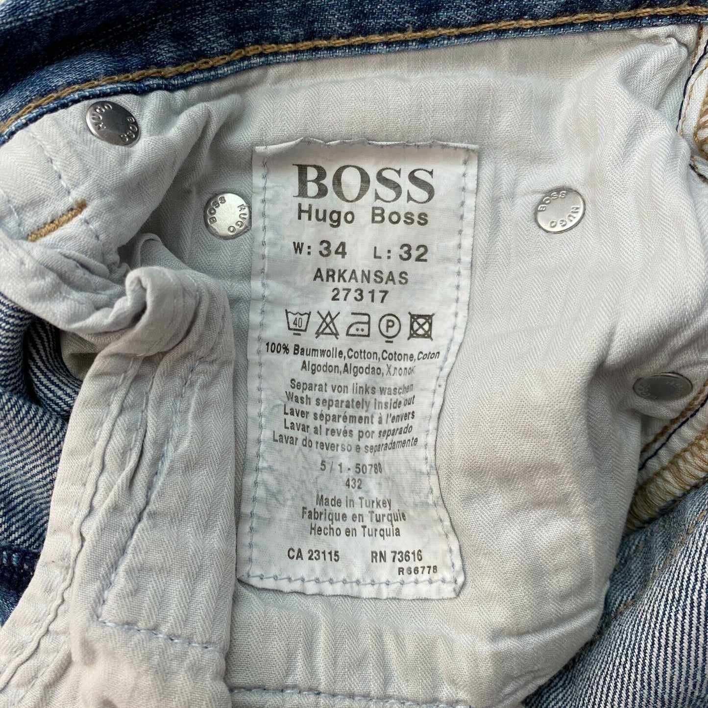 HUGO BOSS ARKANSAS Blue Regular Straight Fit Jeans Size W34 L32