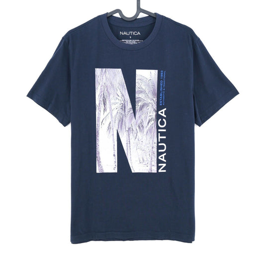 NAUTICA Navy Blue Logo Print Crew Neck Top T Shirt Size S