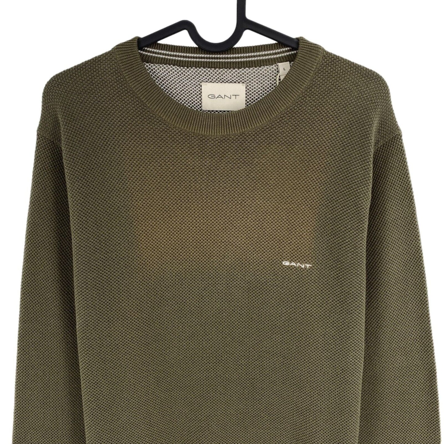 GANT Vert Foncé Coton Piqué Crew Neck Jumper Pull Taille L