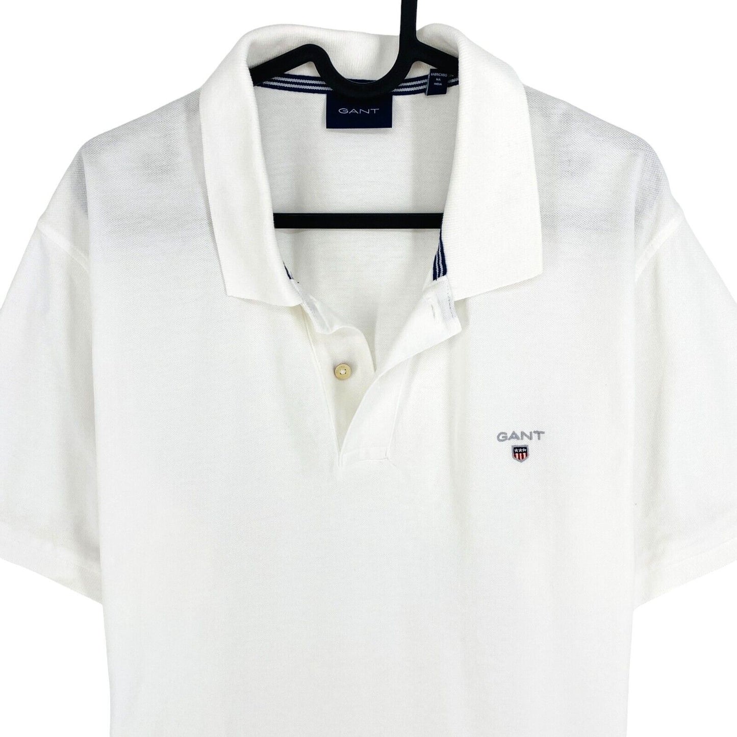 GANT Men White Solid Pique Rugger SS Polo Shirt Size XL