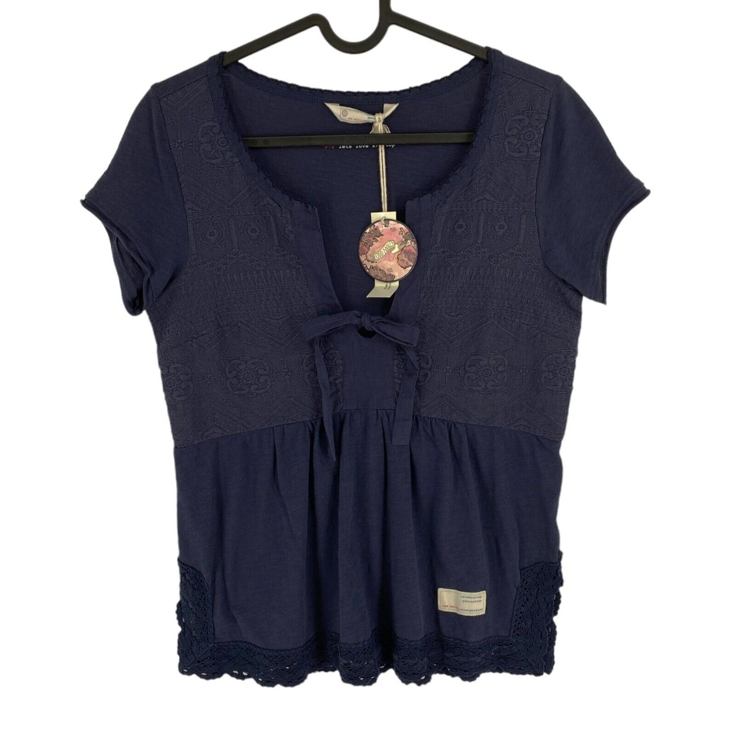 ODD MOLLY Women Navy Blue Lets Love Short Sleeve Top Size 0 / XS