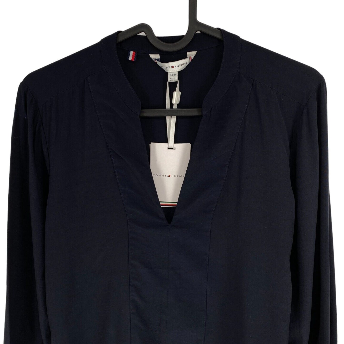 Tommy Hilfiger Navy Blue Viscose V Neck LS Blouse Size EU 34 UK 6 US 2