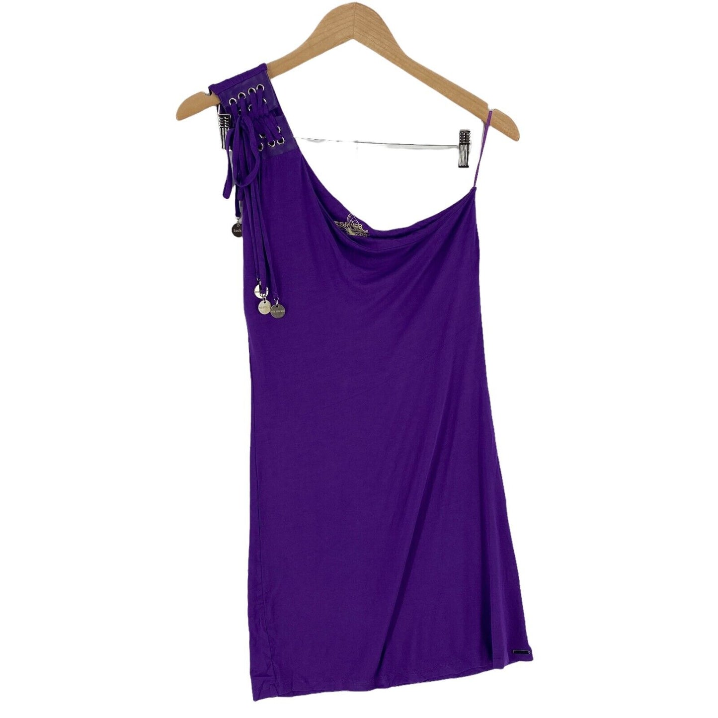 VUE SUR MER Purple Sleeveless One Shoulder Jersey Shift Dress Size 1 / S