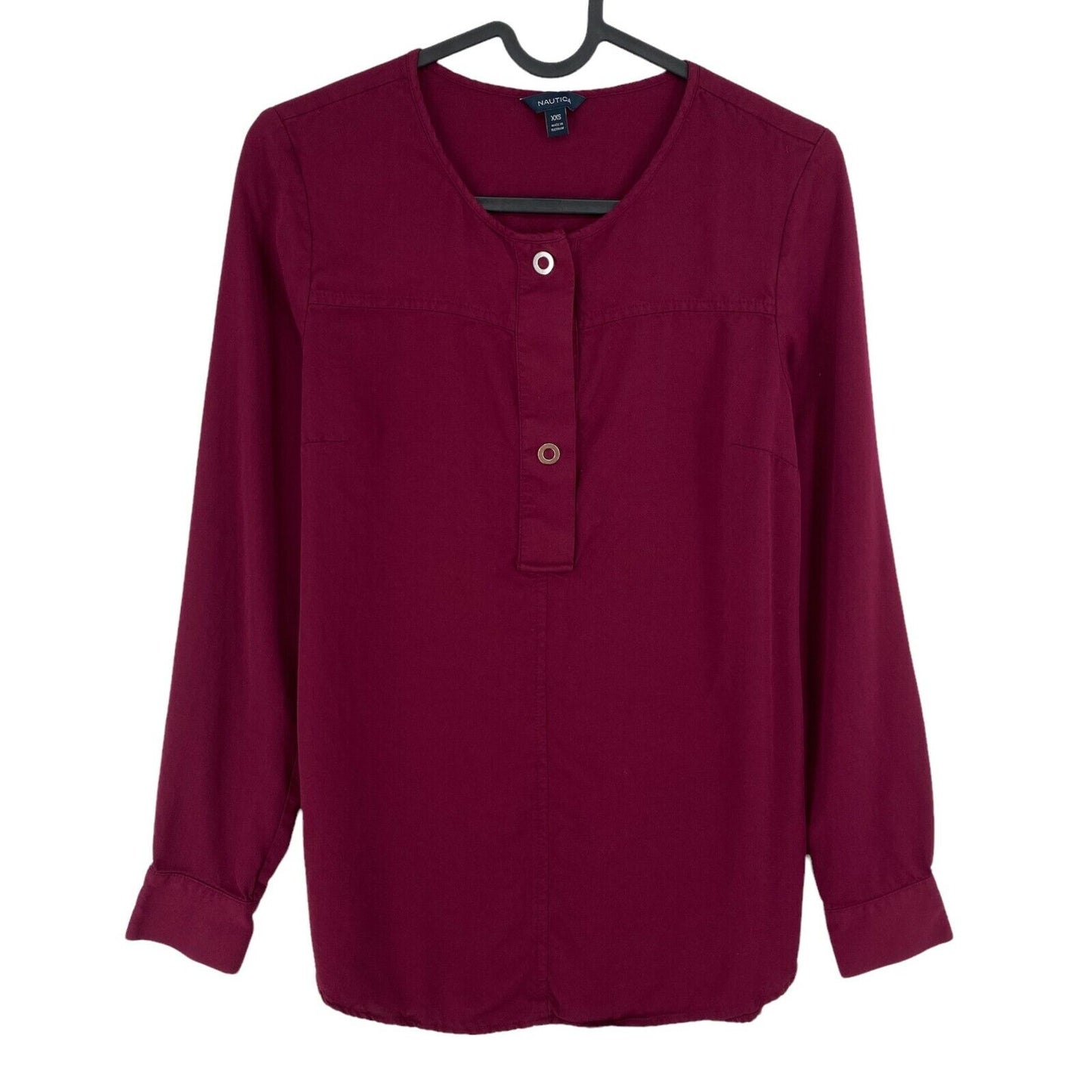 NAUTICA Dark Red Long Sleeves Crew Neck Shirt Blouse Size 2XS XS S