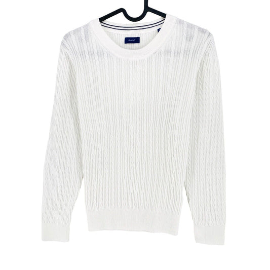 GANT Pull à col rond en tricot torsadé de coton blanc Taille XS