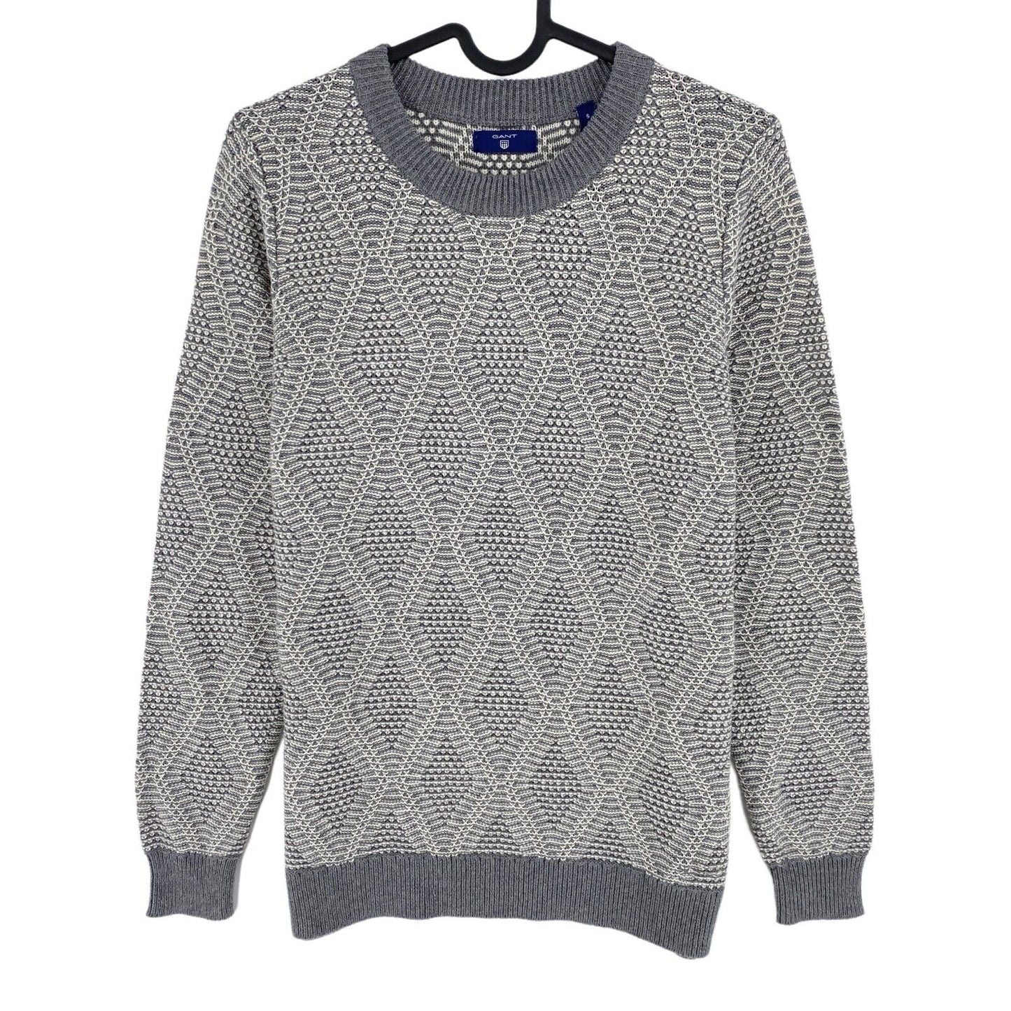 GANT Gris Coton Laine Argyle Crew Neck Sweater Jumper Taille S