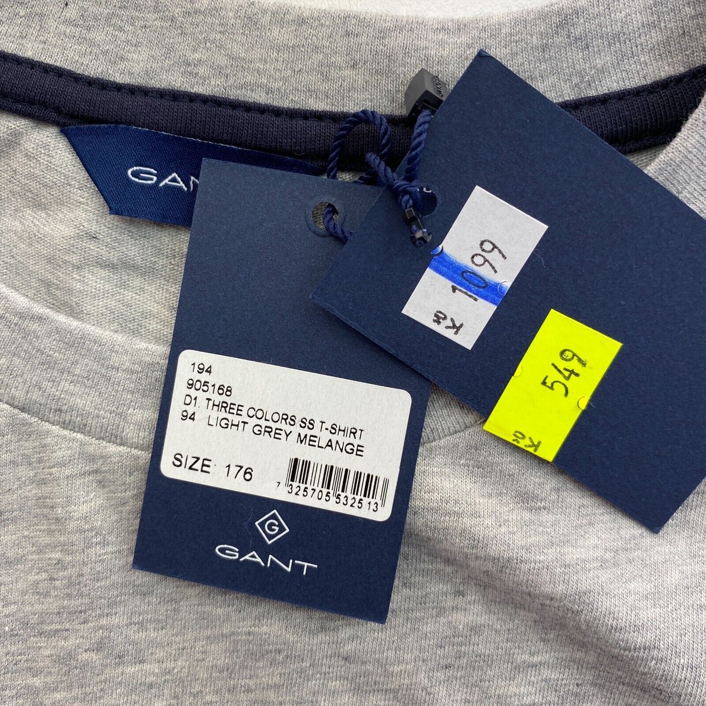 GANT T-shirt ras du cou trois couleurs gris pour garçon, taille 16 ans, 176 cm