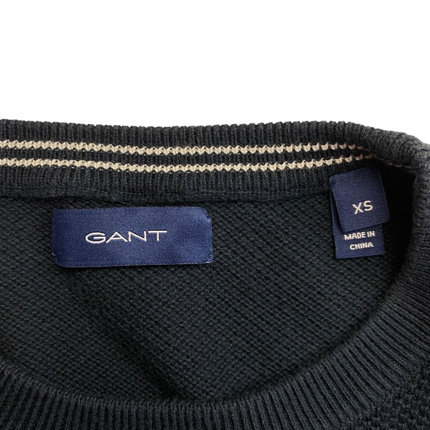 GANT Marineblauer Pullover mit Rundhalsausschnitt aus Baumwollpikee, Größe XS