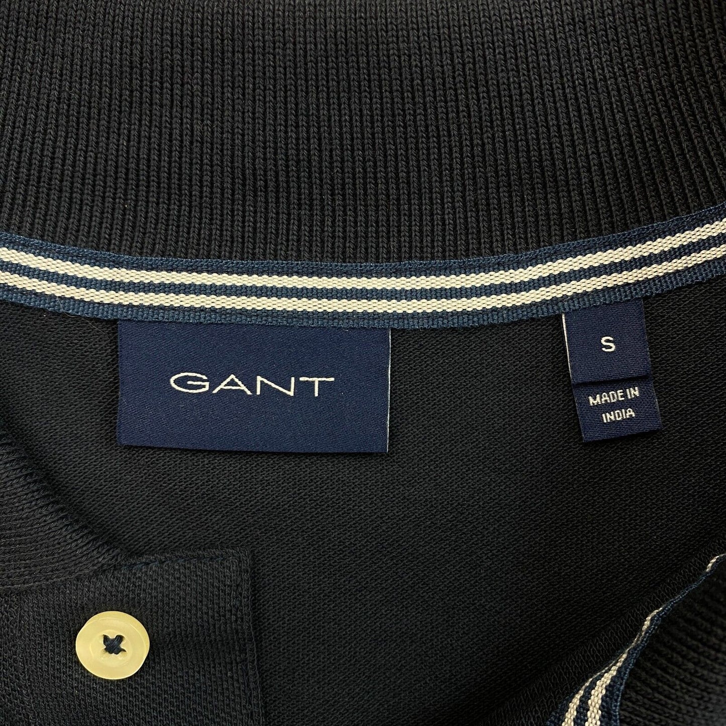 GANT Navy Blue Solid Pique Rugger Long Sleeves Polo Shirt Size S