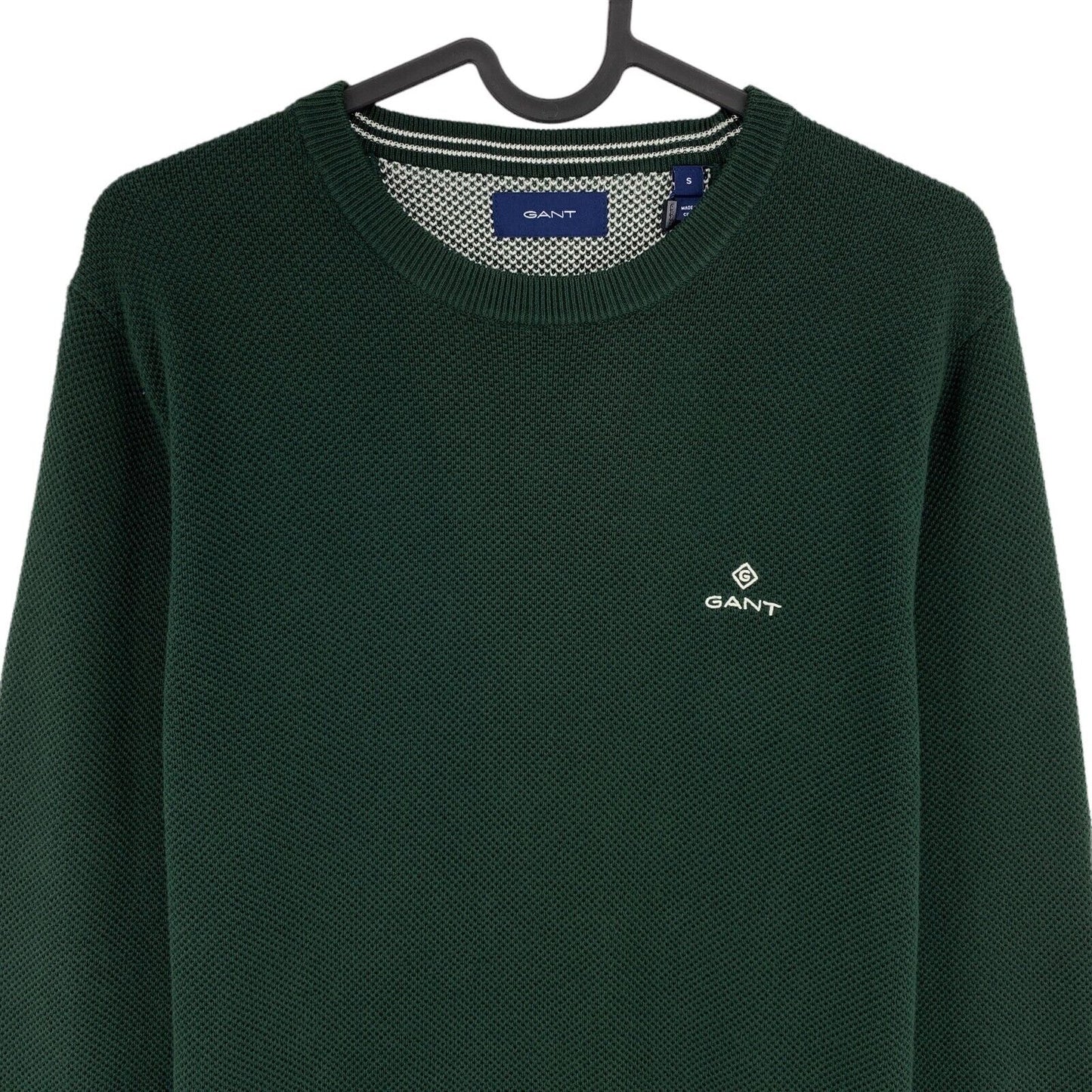 GANT Dark Green Cotton Pique Crew Neck Sweater Pullover Size S