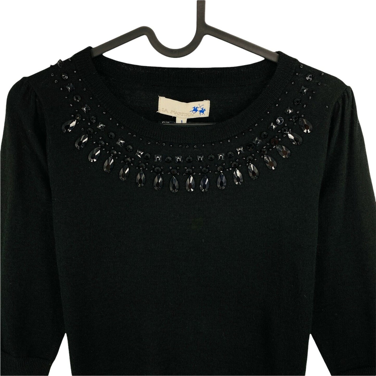 LA MARTINA Black Crew Nek Mixed Merinos Blouse Top Size 1 / XS