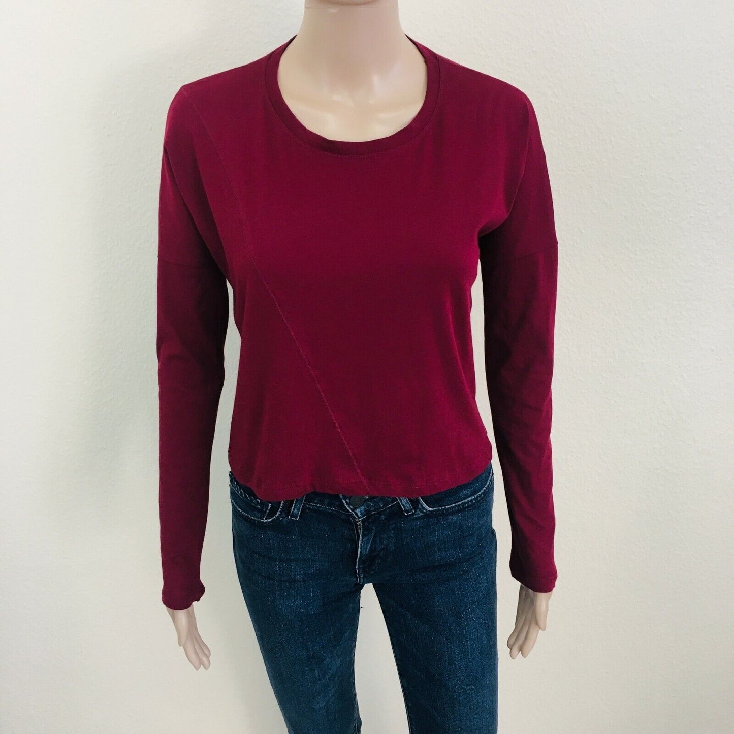 ZARA Trafaluc Red Long Sleeve T Shirt Top Blouse Size S