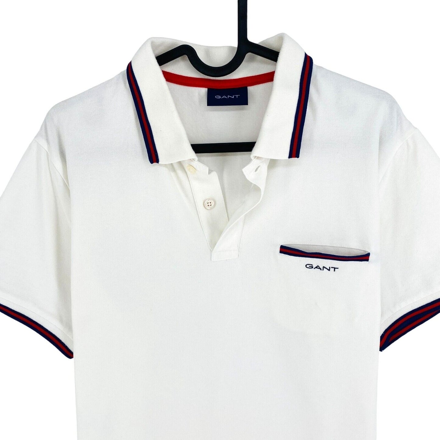 GANT Men White 3 Col Tipping Rugger Short Sleeves Polo Shirt Size M