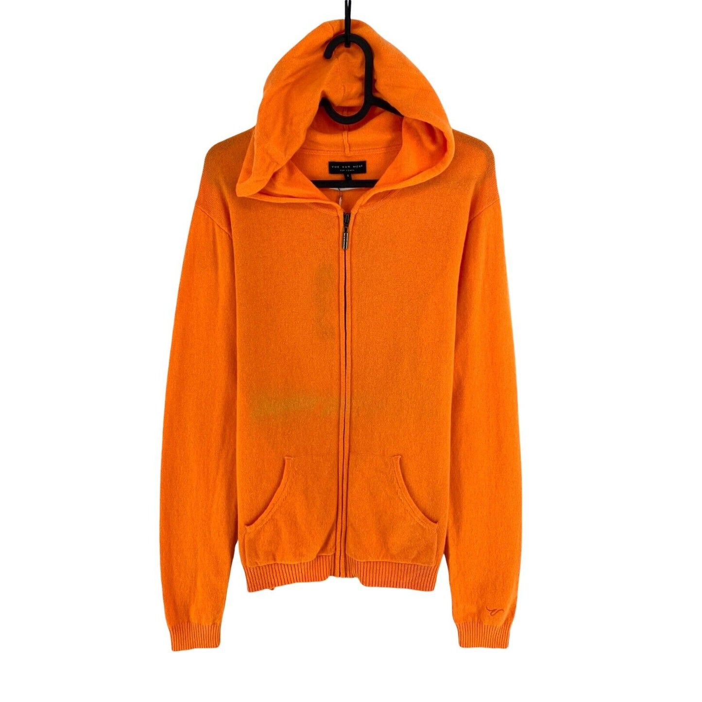 VUE SUR MER Women Orange 100% Cashmere Full Zip Hoodie Sweater Pullover Size XL