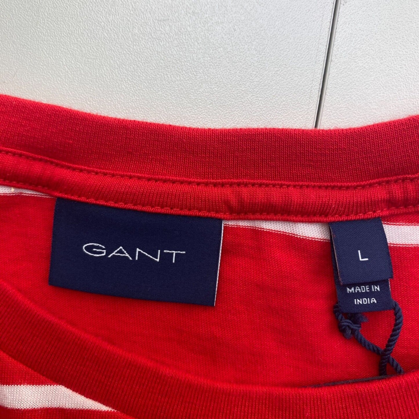 GANT Men Red Breton Stripe Crew Neck Short Sleeves T Shirt Size L