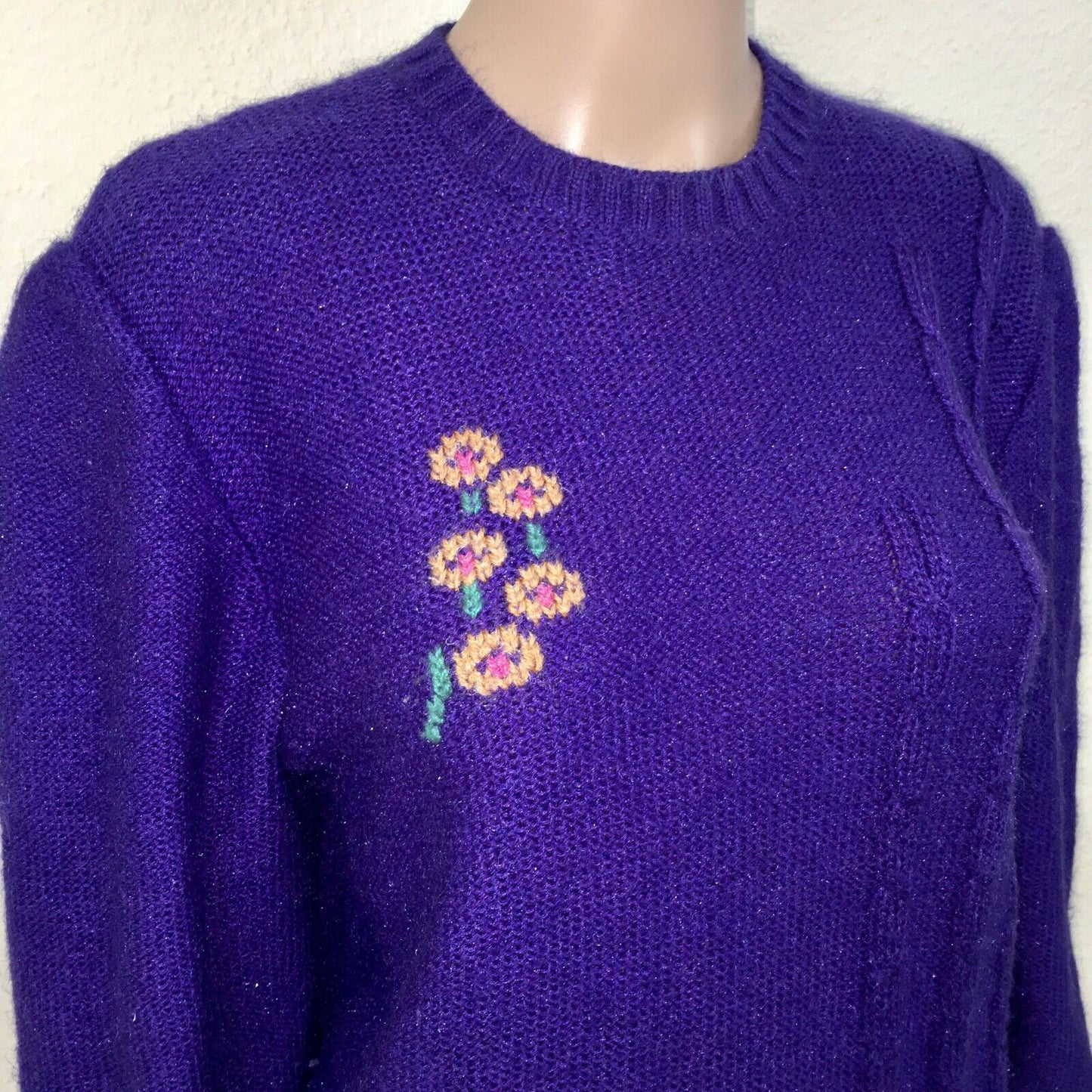 vintage Rétro années 80 90 Violet Fluffy Chunky Sweater Jumper EUR 38 US 8 UK 10