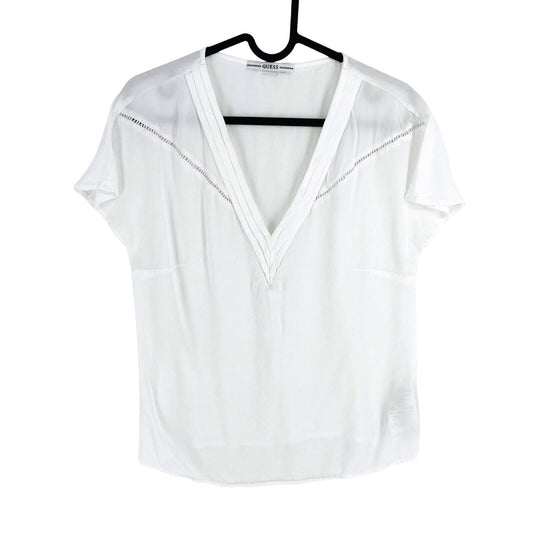 GUESS Women White V Neck Short Sleeves T Shirt Size S