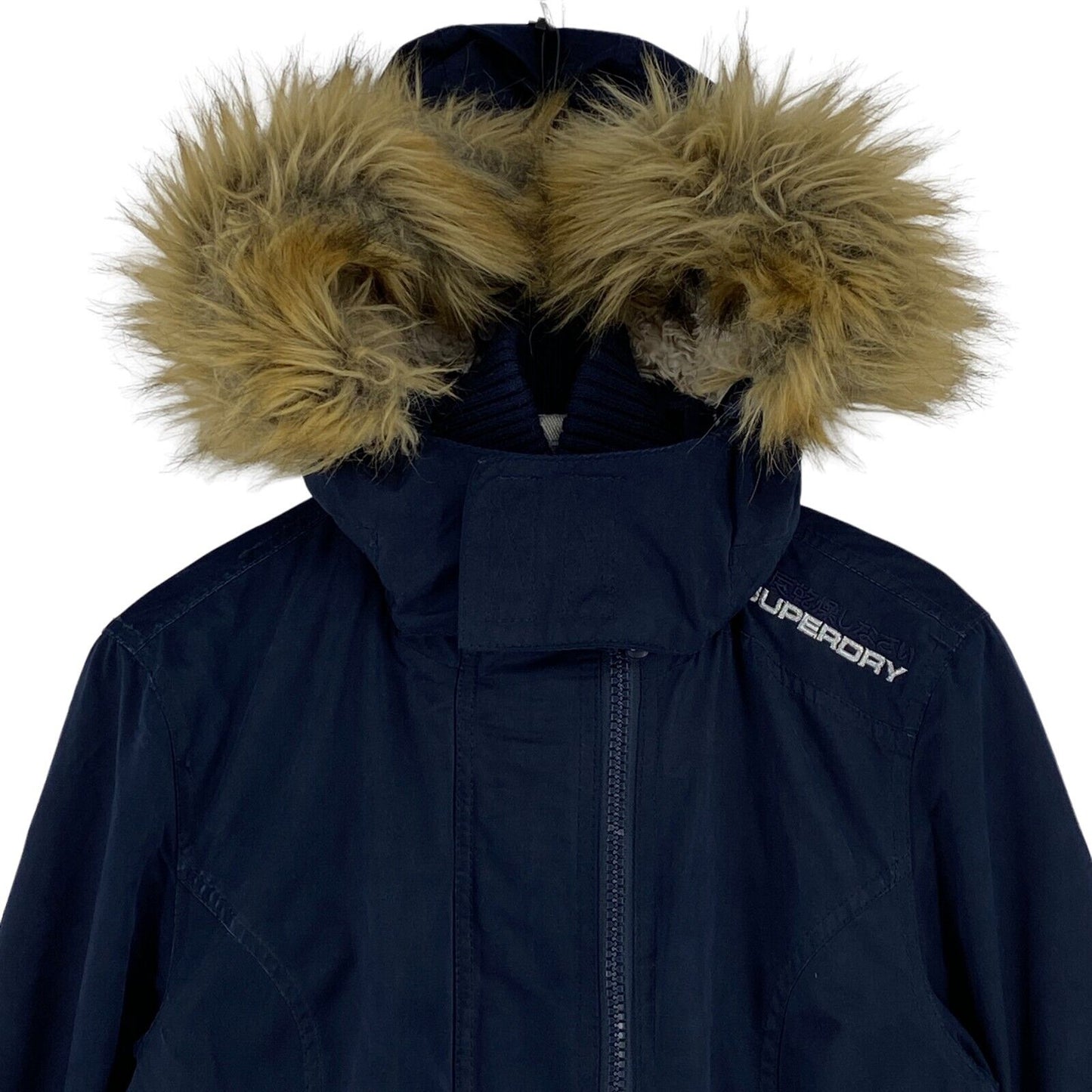 SUPERDRY Microfibre The Windparka Navy Blue Cotton Blend Hooded Jacket Size S