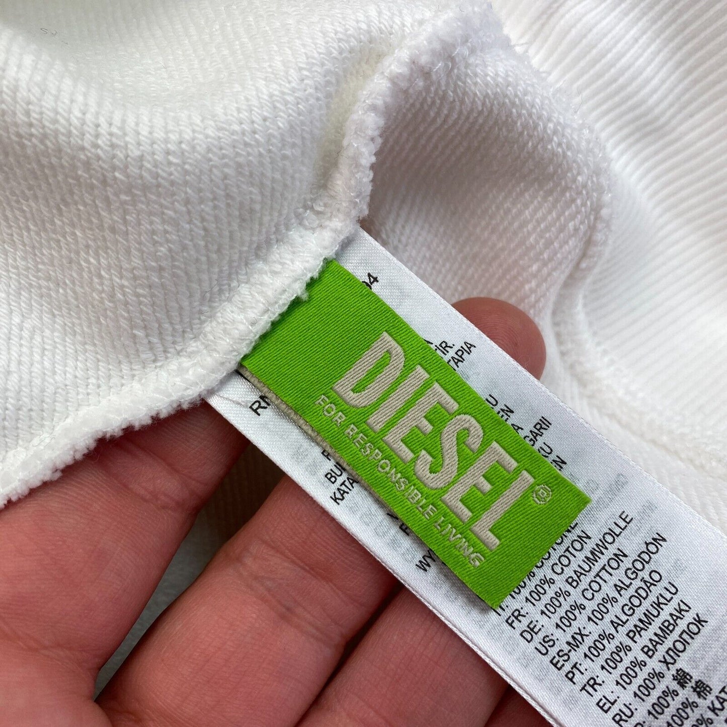 DIESEL White Logo Hoodie Sweater Jumper Size XS