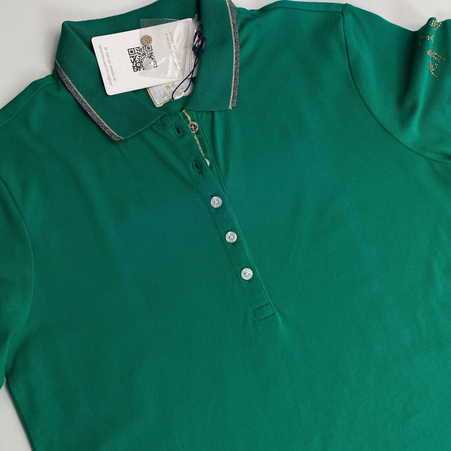 LA MARTINA Women Green SS Piquet Polo Shirt Size 3 / M