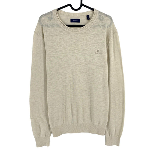 GANT Beige Lin Coton Soie Crew Neck Jumper Pull Taille L