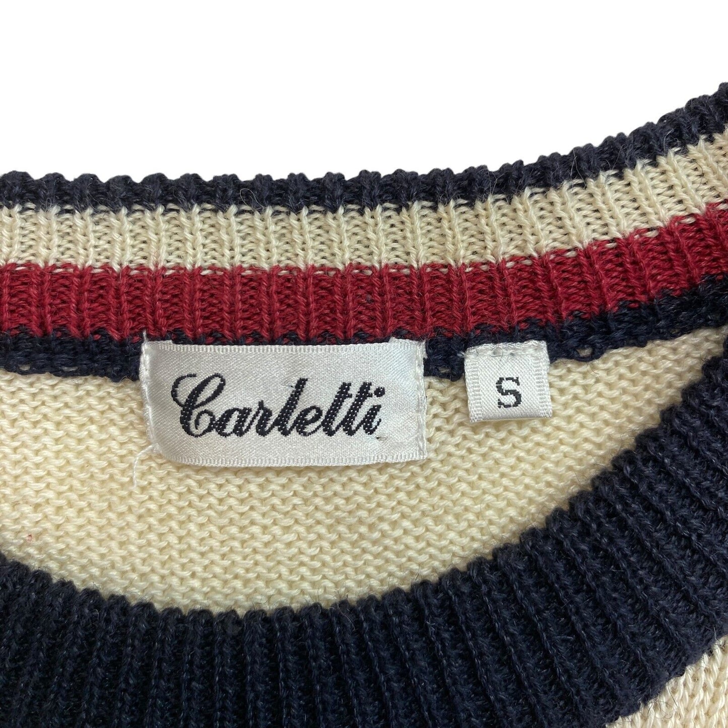 Cosby Vintage Retro 90s Carletti Beige Striped Sweater Pullover Size S