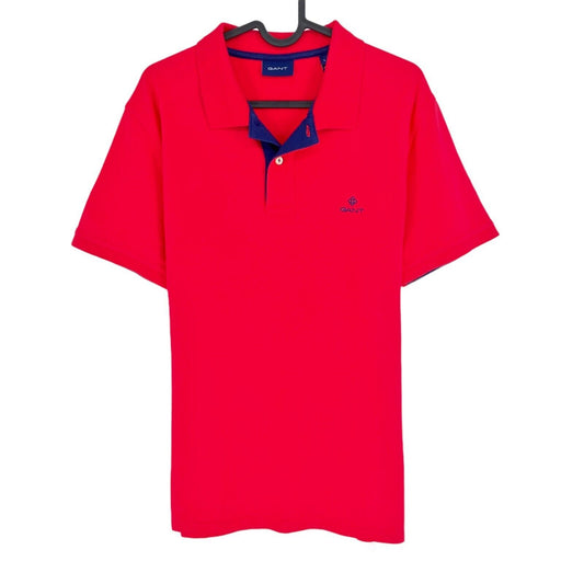 GANT Red Contrast Collar Pique Rugger Polo Shirt Size L