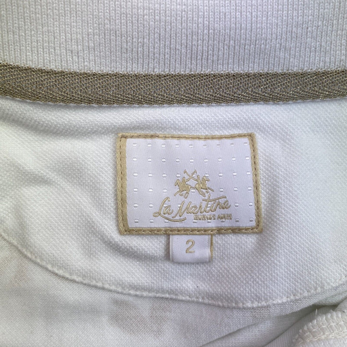 LA MARTINA Women White Long Sleeves Pique Polo Shirt Size 2 / S