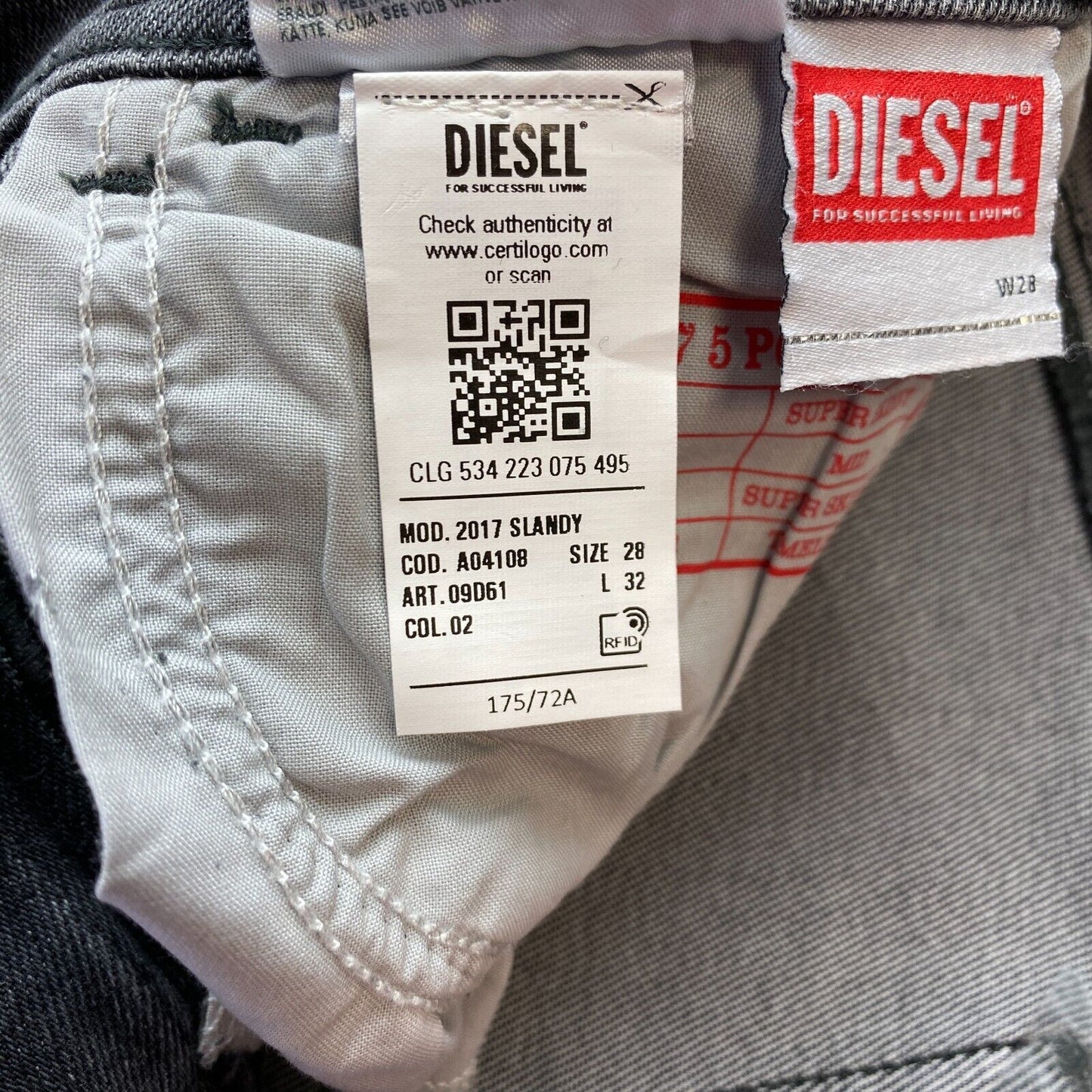 Diesel 2017 SLANDY Women Grey Mid Waist Super Skinny Fit Jeans Size W28 L32