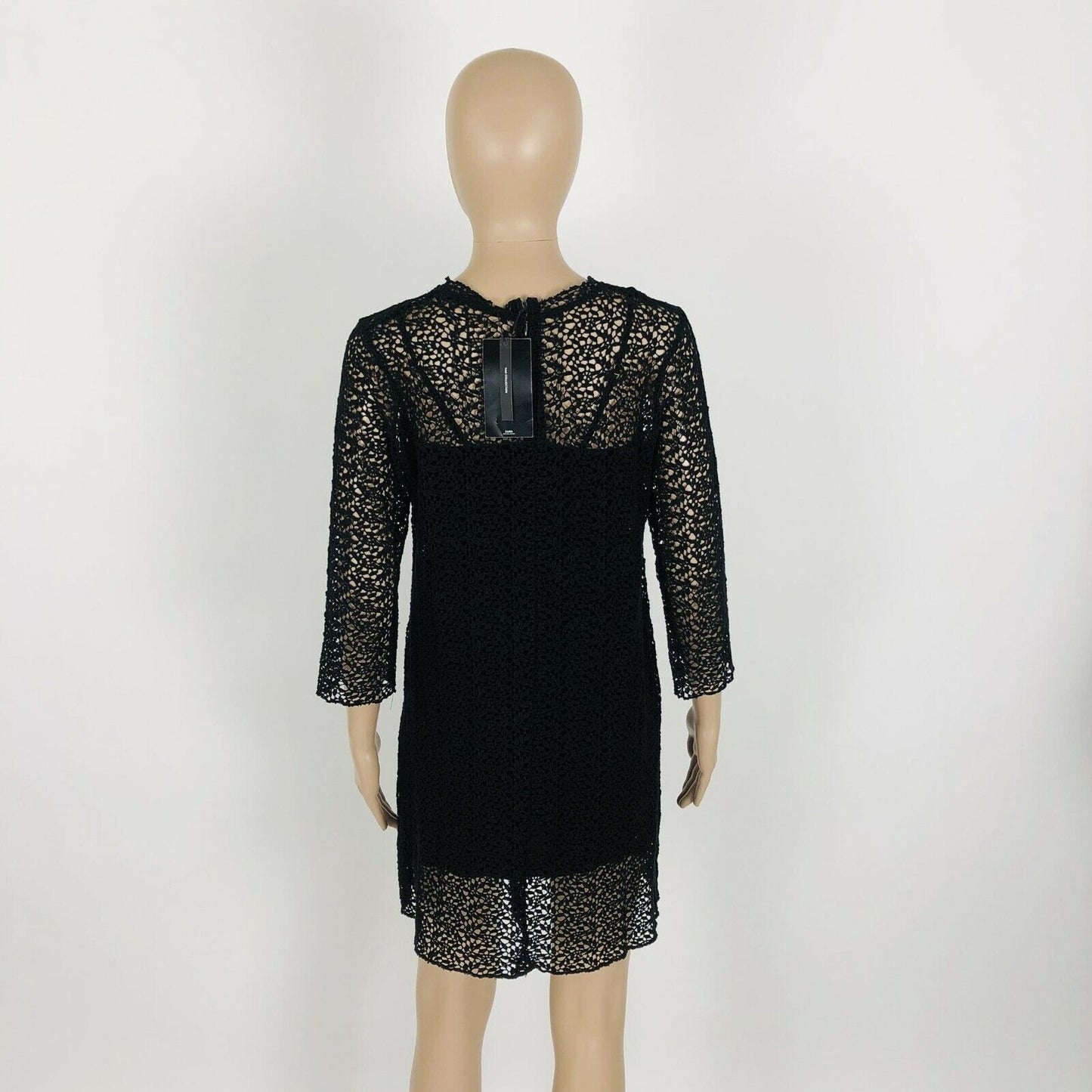 RRP $139 ZARA Black Long Sleeve Crochet Evening Dress Size S