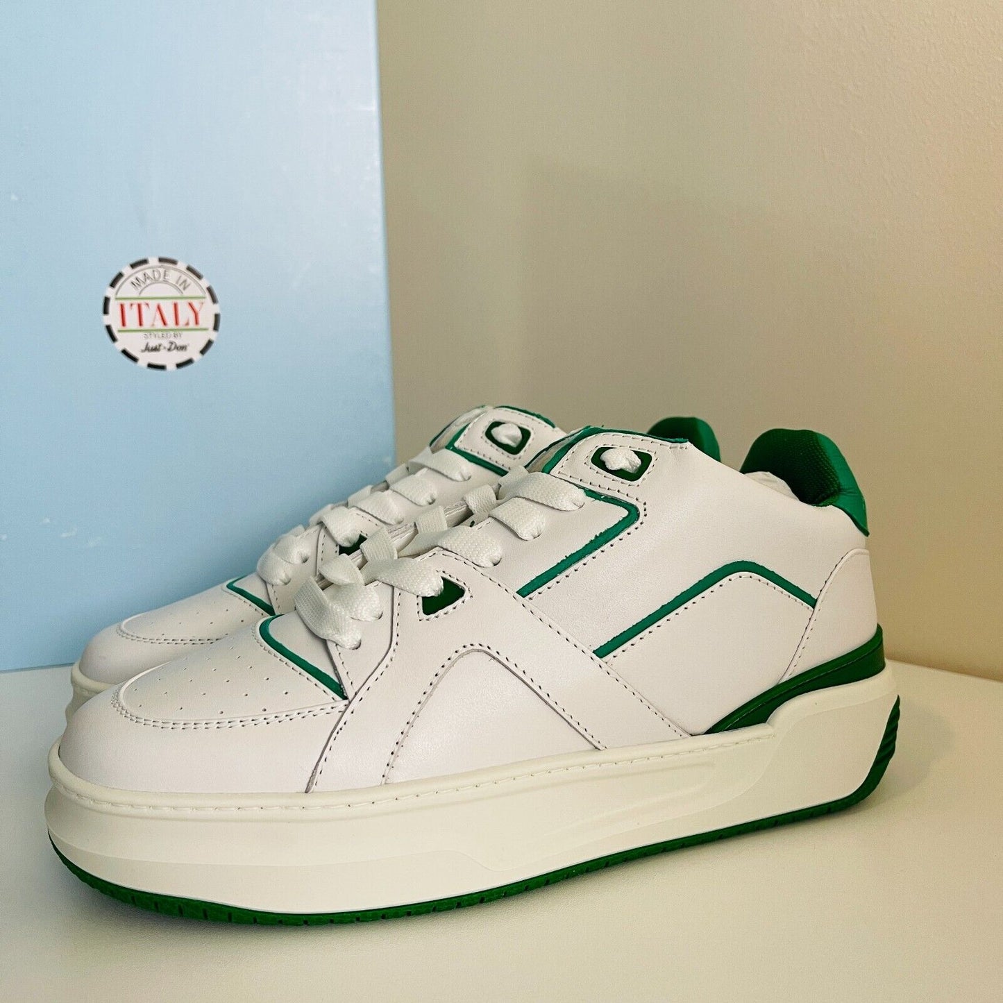 Just Don Basketball Courtside Lo White Green Sneakers Shoes EUR 40 UK 6 US 7