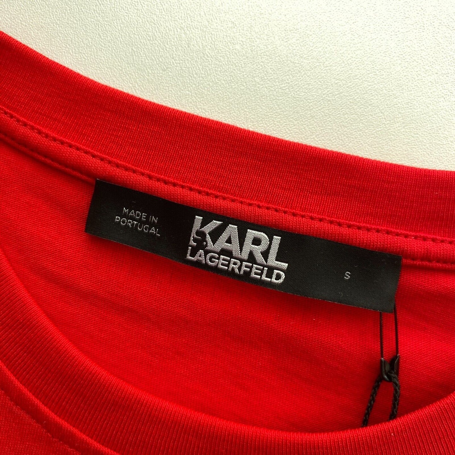 Karl Lagerfeld Red Stacked Logo Address Crew Neck T Shirt Size S