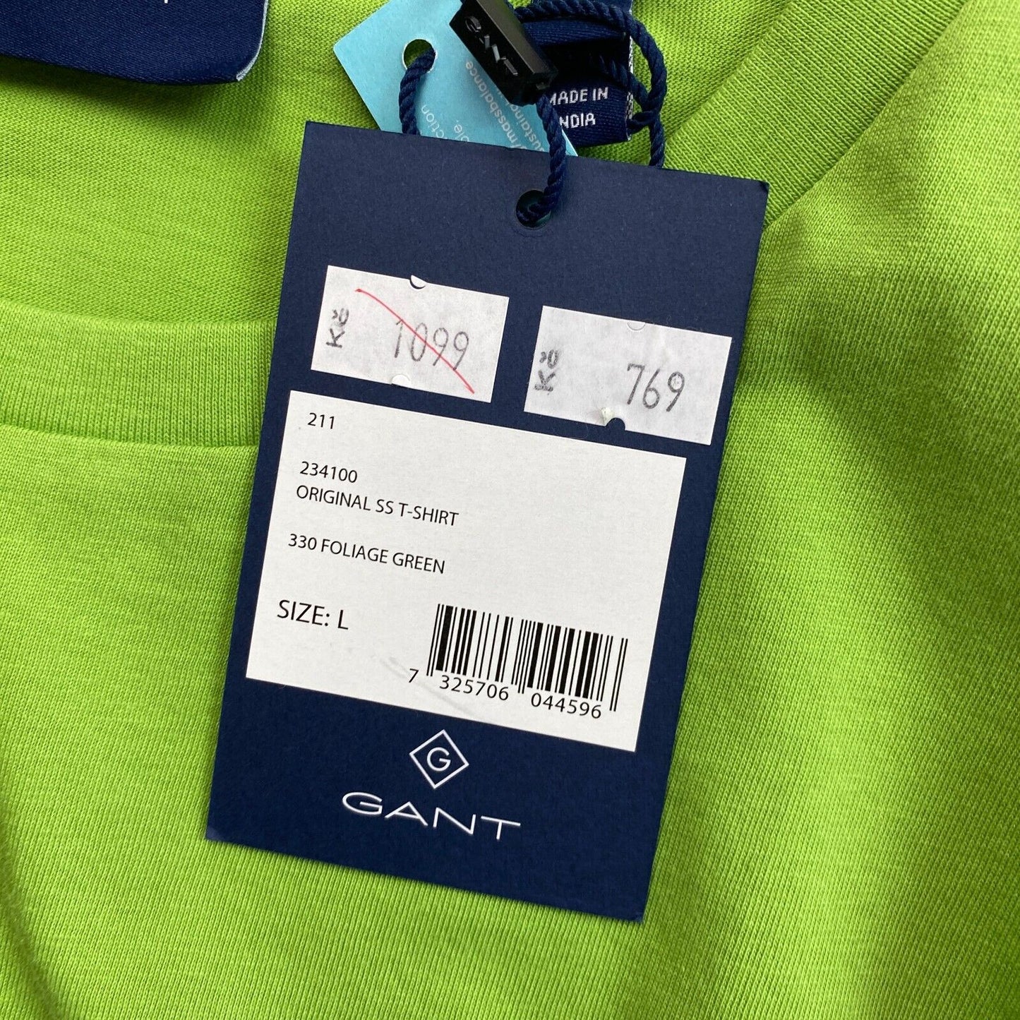 GANT Green Original Regular Fit Crew Neck T Shirt Size L