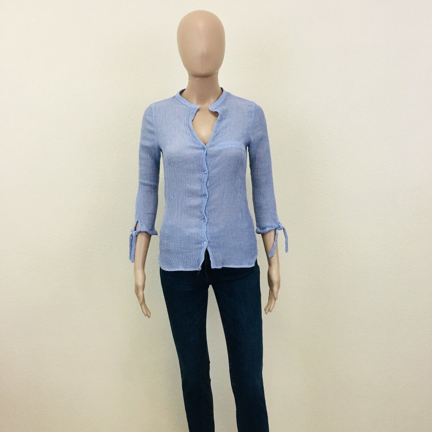 ZARA Blue Thin Viscose Shirt Top Blouse Size XS