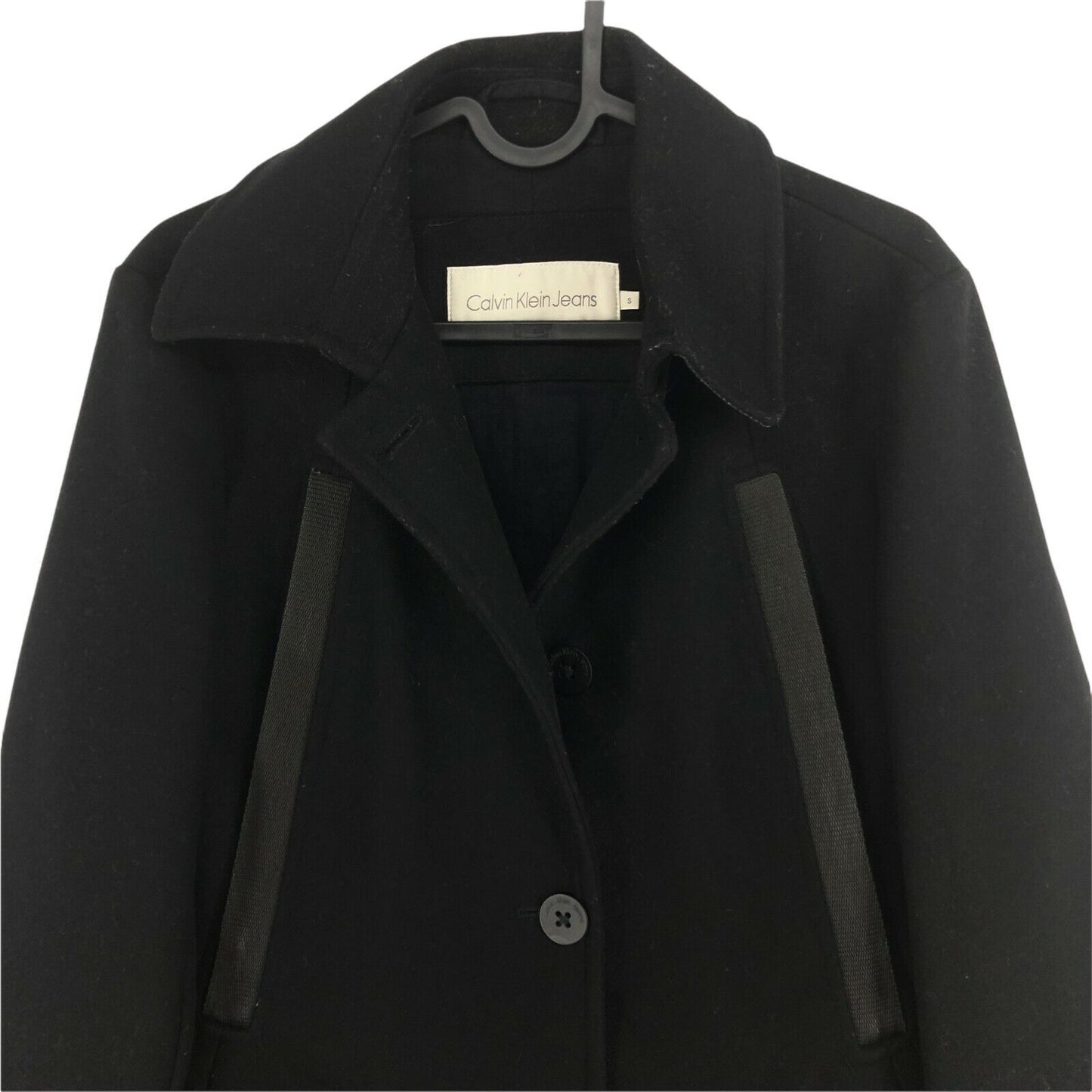 CALVIN KLEIN Black Wool Blend Over Jacket Coat Size S