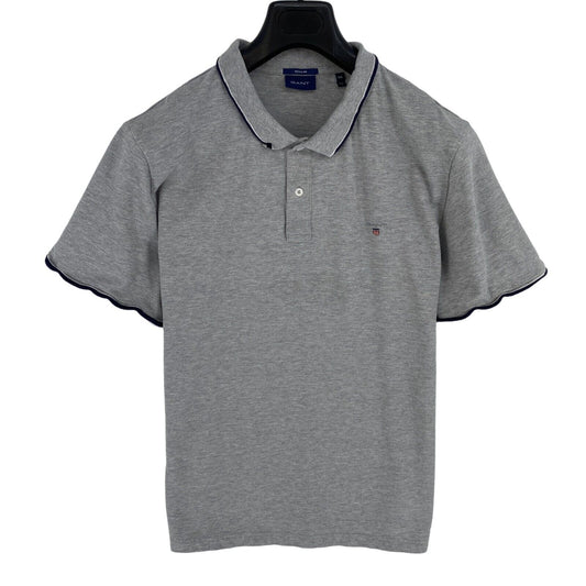 GANT Men Grey Herringbone Tipping Pique Short Sleeves Polo Shirt Size 3XL