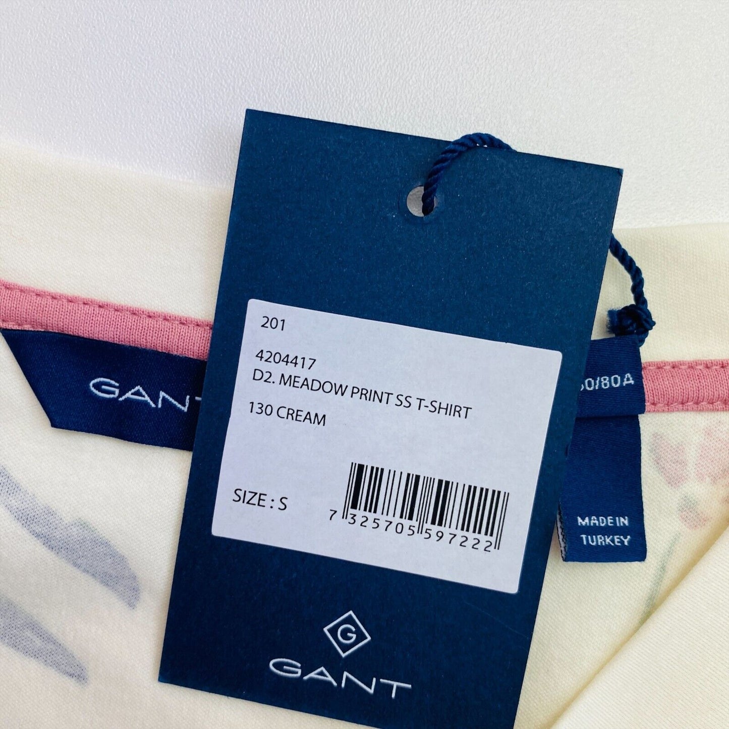 GANT Beige Meadow Print Crew Neck T Shirt Size S