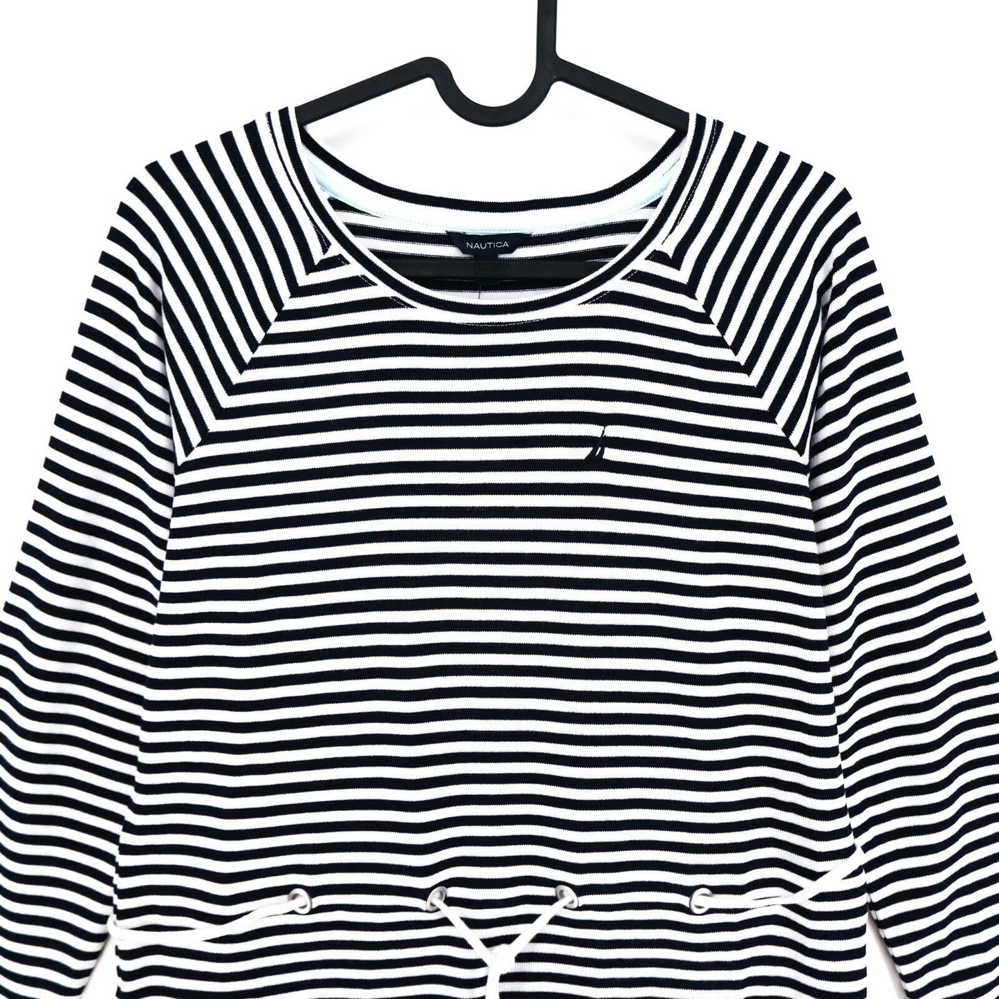 Nautica Black White Striped Long Sleeves Crew Neck Dress Size XS